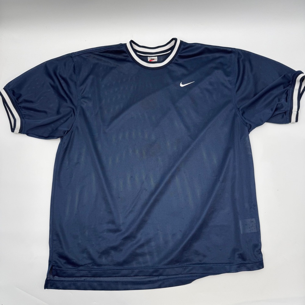 Nike Mens Size XL Mesh Jersey Navy Blue Vintage Swoosh Athletic Shirt Logo